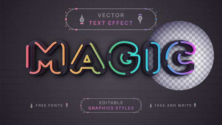 Vector estilo de fuente de efecto de texto editable magic cable