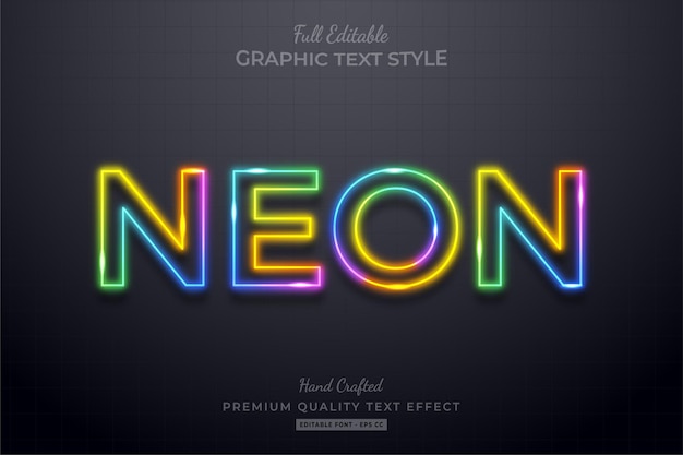 Estilo de fuente de efecto de texto editable de neón colorido,