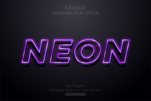 Estilo de fuente de efecto de texto editable neón púrpura