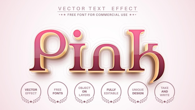 Vector estilo de fuente de efecto de texto editable de oro rosa 3d