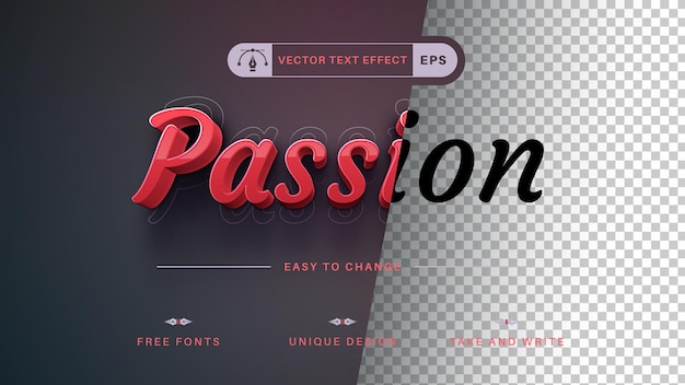Estilo de fuente de efecto de texto editable de pasión