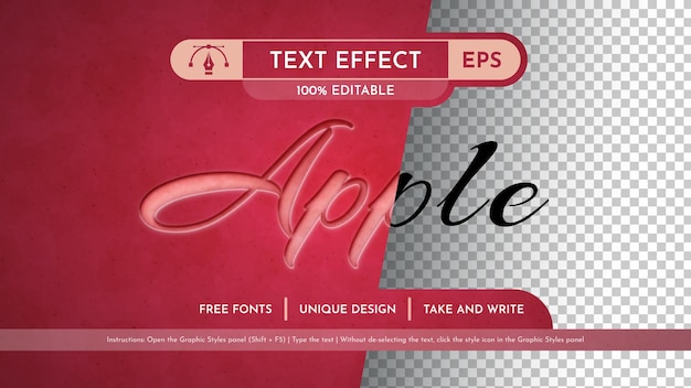 Estilo de fuente de efecto de texto editable en relieve de manzana