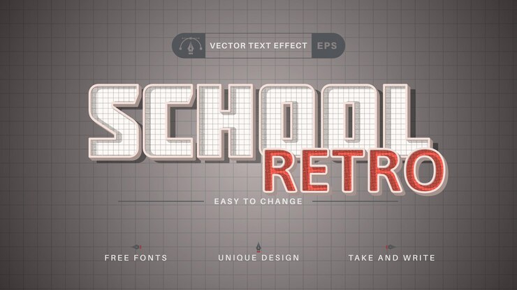 Vector estilo de fuente de efecto de texto editable retro escolar