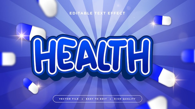 Estilo de fuente de efecto de texto editable de salud 3D azul y blanco