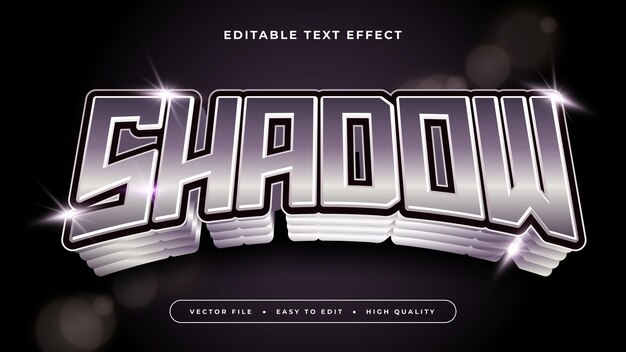 Estilo de fuente de efecto de texto editable en sombra negra y plateada 3D