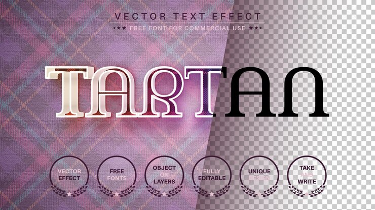 Vector estilo de fuente de efecto de texto editable de tartán