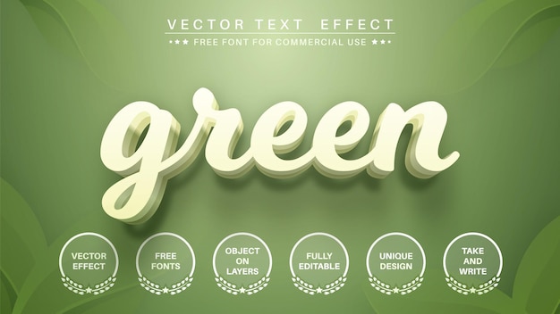 Estilo de fuente de efecto de texto editable verde 3d