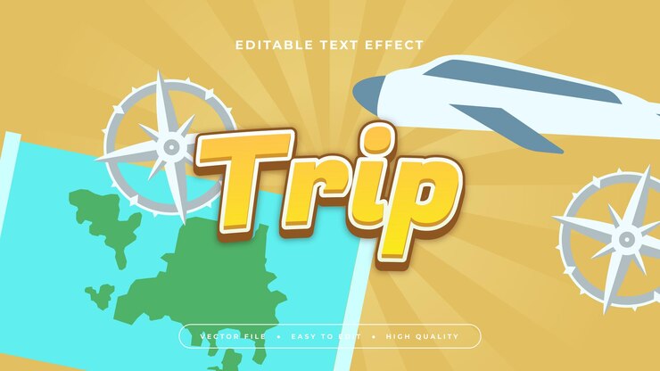 Vector estilo de fuente de efecto de texto editable de viaje 3d colorido