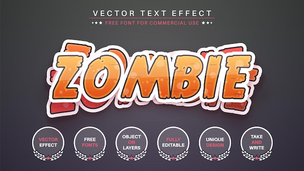 Vector estilo de fuente de efecto de texto de etiqueta zombie