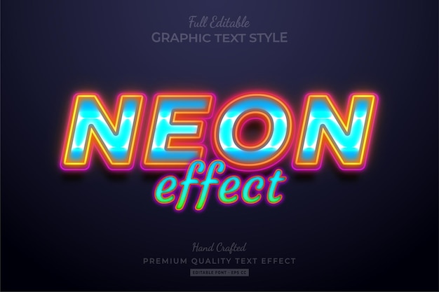 Estilo de fuente de efecto de texto premium editable colorido neón