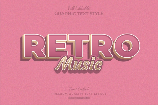 Estilo de fuente de efecto de texto premium editable de música retro rosa