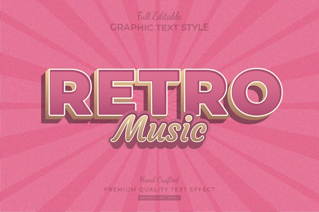 Estilo de fuente de efecto de texto premium editable de música retro rosa