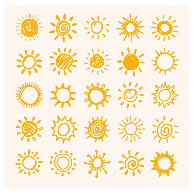 Estilo de garabateo de los íconos del sol dibujados a mano