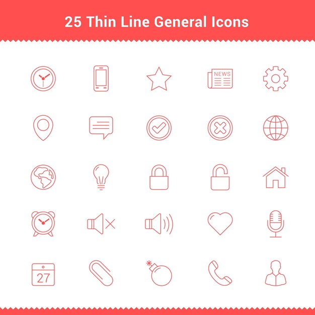 Estilo general de línea delgada del icono en fondo blanco