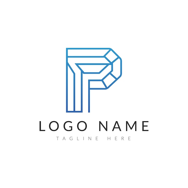 Estilo geométrico, letra inicial P, logotipo y diseño de la marca