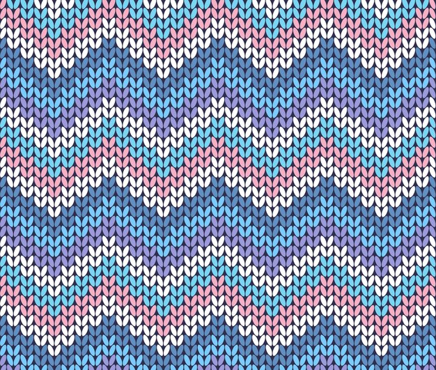 Estilo geométrico en zigzag abstracto de tejido de invierno étnico fresco en azul, blanco, rosa y violeta