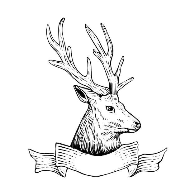 estilo de grabado de arte de línea de logotipo de ciervo dibujado a mano