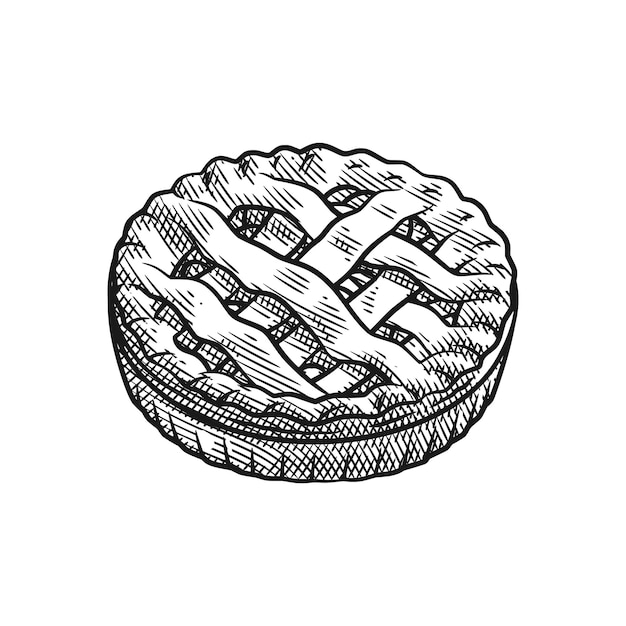 Estilo de grabado artístico de la línea de la tarta de manzana