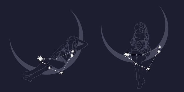 estilo de grabado retro vintage signo del zodíaco e impresión de astrología en lámina de oro estilo moderno de tat