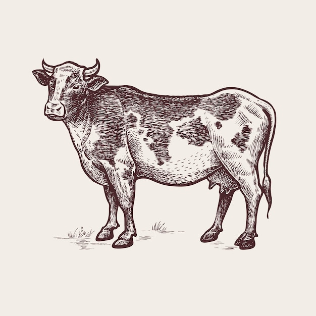 Vector estilo de grabado vintage de vaca de animales de granja