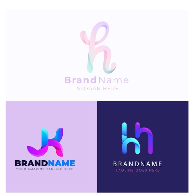 Estilo de gradiente de color Combinación de la letra H inicial y la flecha Logotipo comercial de la empresa con tarjeta de visita