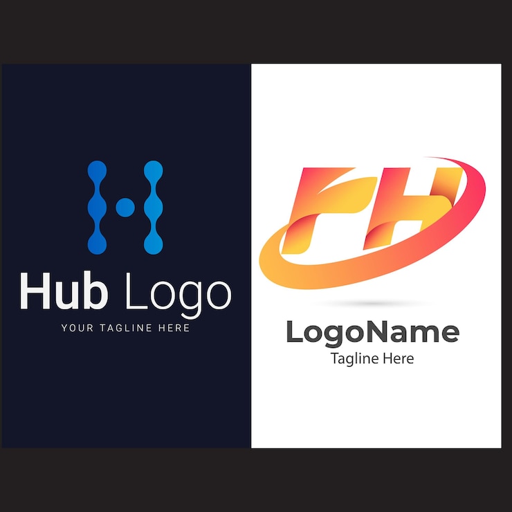Vector estilo de gradiente de color combinación de la letra h inicial y la flecha logotipo comercial de la empresa con tarjeta de visita