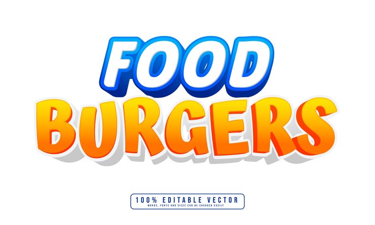 Vector estilo gráfico de efecto de texto editable de las hamburguesas alimenticias