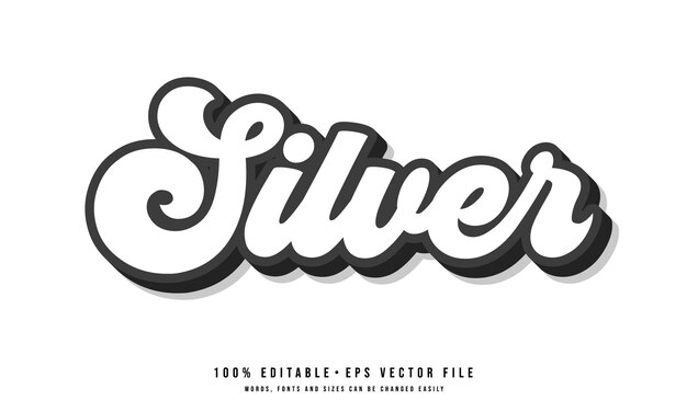 Estilo gráfico de efecto de texto plateado editable