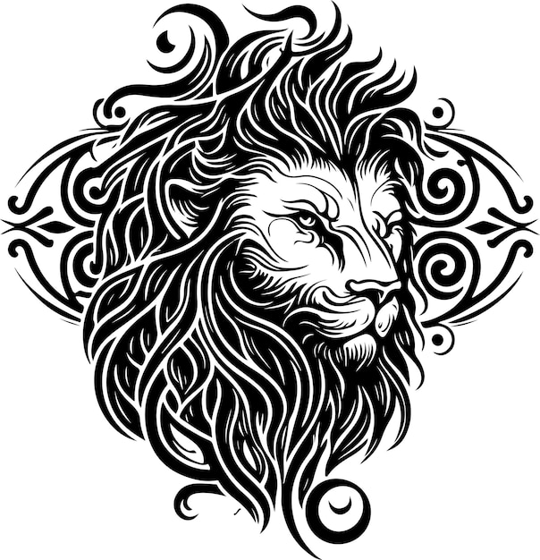 Estilo gráfico étnico león con adornos celtas y melena estampada. ilustración vectorial