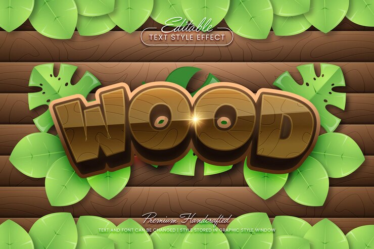 Vector estilo gráfico vectorial de madera orgánica efecto de texto vectorial 3d editable