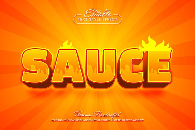 El estilo gráfico vectorial de la salsa picante roja ardiente editable con efecto de texto vectorial 3D