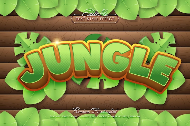 Vector estilo gráfico vectorial de la selva tropical efecto de texto vectorial 3d editable