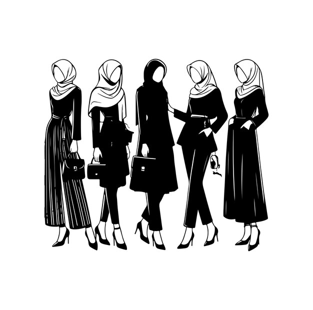 estilo de hijab estilo de moda vector diseño de ilustración estilo de silueta