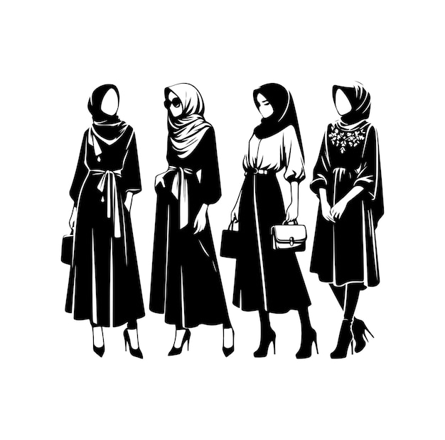 estilo de hijab estilo de moda vector diseño de ilustración estilo de silueta