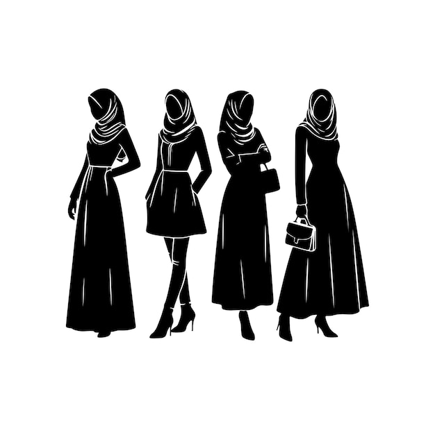 estilo de hijab estilo de moda vector diseño de ilustración estilo de silueta