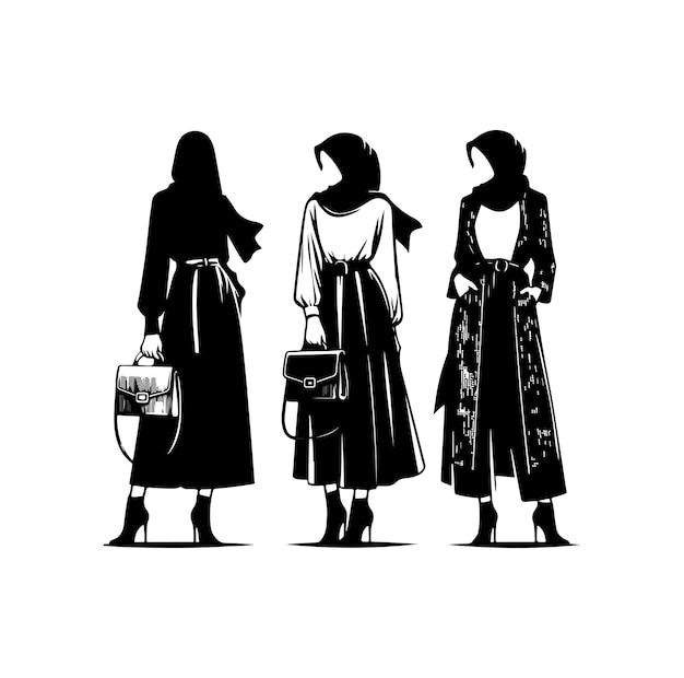 estilo de hijab estilo de moda vector diseño de ilustración estilo de silueta