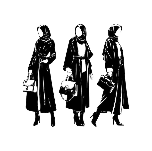 estilo de hijab estilo de moda vector diseño de ilustración estilo de silueta