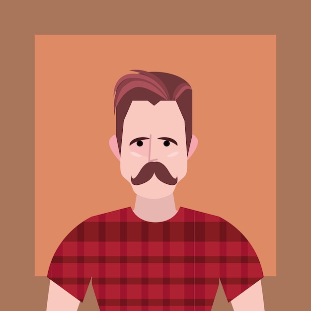 Vector estilo hipster con hombre de dibujos animados con bigote sobre fondo naranja