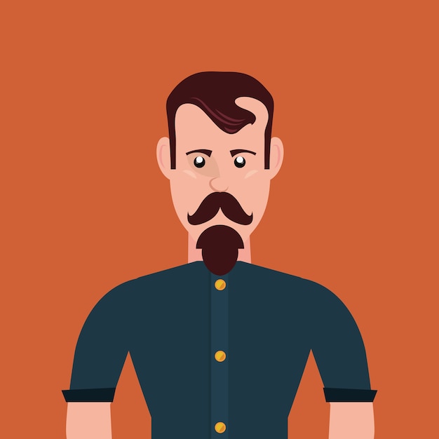 Vector estilo hipster con hombre de dibujos animados con bigote sobre fondo naranja