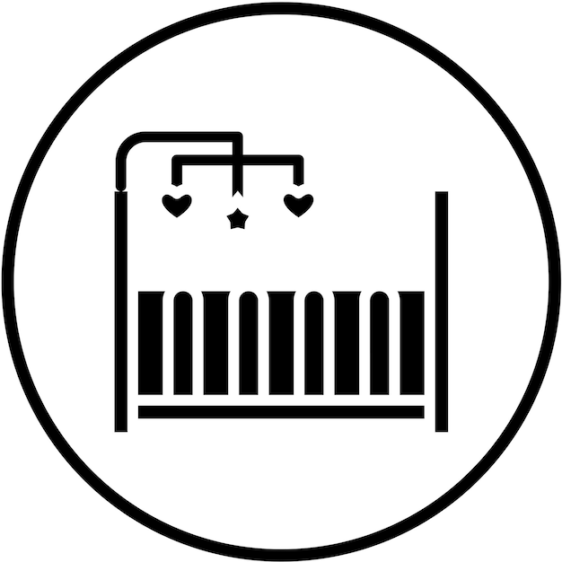 Estilo del icono de la cama de la cuna de diseño vectorial
