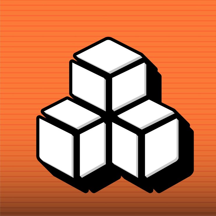 Vector estilo icono de cubos blancos y negros con fondo naranja personalizable