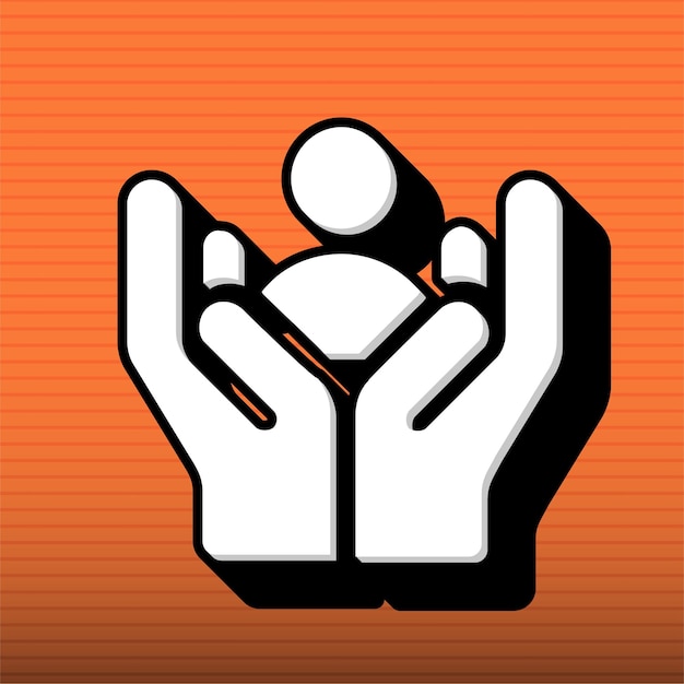 Estilo icono de cuidado en blanco y negro con fondo naranja personalizable