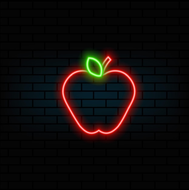 estilo icono de neón Manzana simple en estilo plano Ilustración vectorial Manzana icono plano Diseño gráfico de neón st