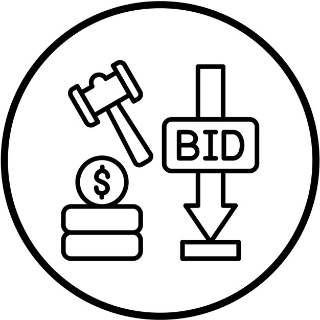 Estilo del icono de la subasta de oferta mínima de diseño vectorial