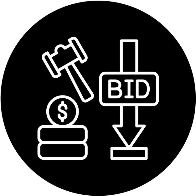 Estilo del icono de la subasta de oferta mínima de diseño vectorial