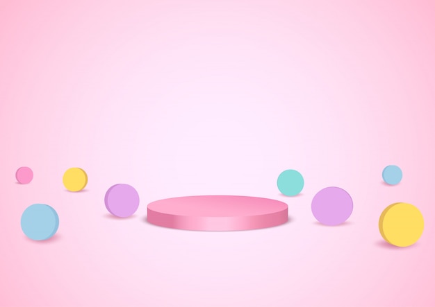 El estilo de la ilustración del círculo en colores pastel con el podio se coloca en fondo rosado.