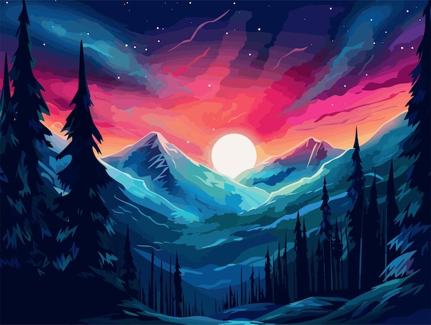 Estilo de ilustración de paisaje degradado dibujado a mano