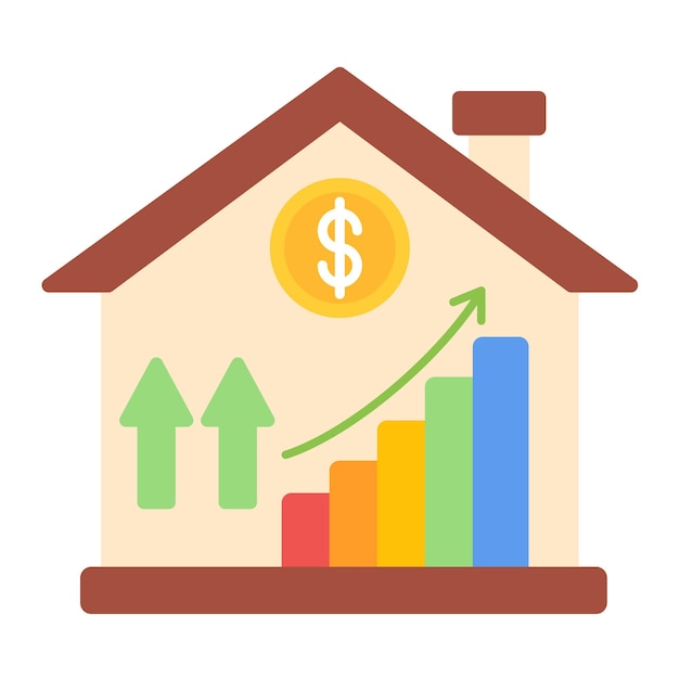 Estilo de ilustración del vector de aumento de precios de la casa