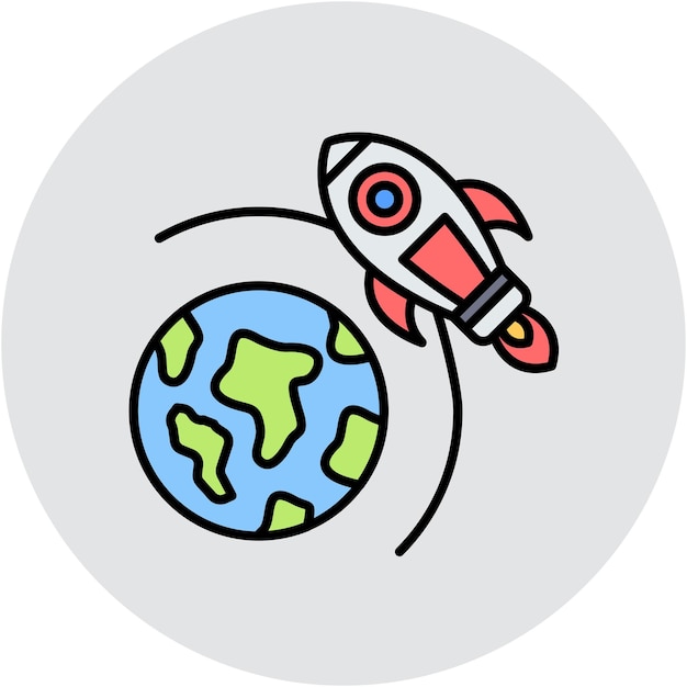 Estilo de ilustración del vector del cohete tierra