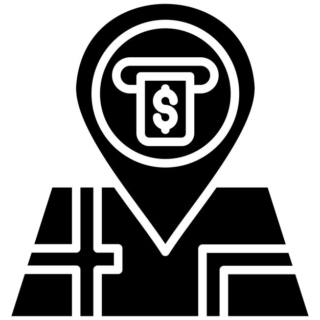 Estilo de ilustración del vector de ubicación del cajero automático